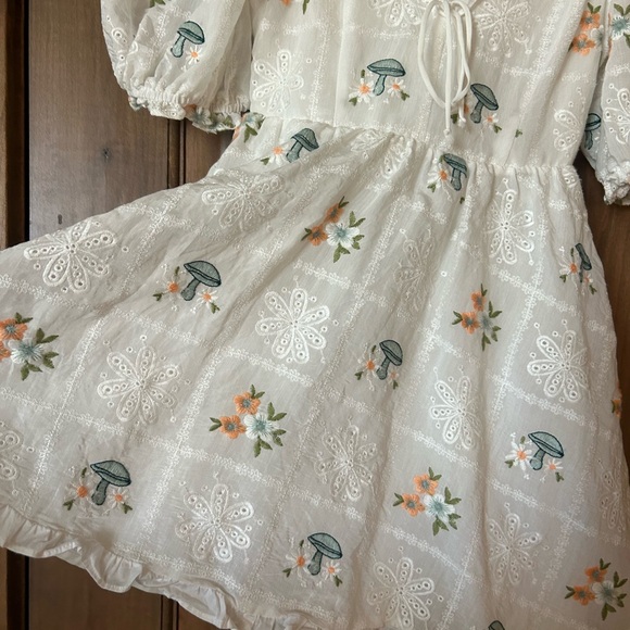 For Love And Lemons Rare Yolanda Puff Sleeve Mushroom Mini Dress | Size XS - Picture 4 of 10
